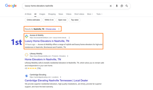 luxury home elevators nashville Google Ranking 1st.png