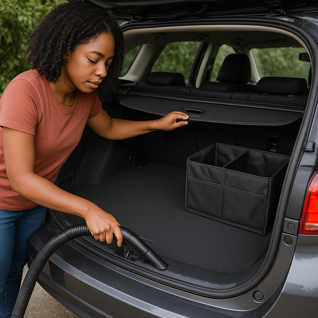 Detailer cleaning door jambs and surrounding areas for a complete exterior finish