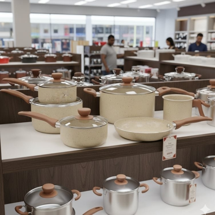 Jogo 5 Panelas Antiaderentes De Ceramica Bege – Oikos