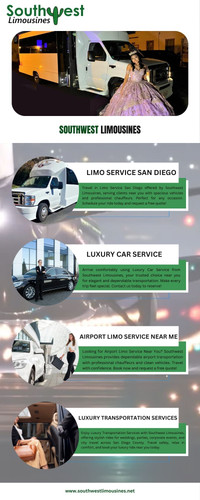 Travel in Limo Service San Diego offered by Southwest Limousines, serving clients near you with spacious vehicles and professional chauffeurs. Perfect for any occasion. Schedule your ride today and request a free quote! Visit us: https://www.southwestlimousines.net/