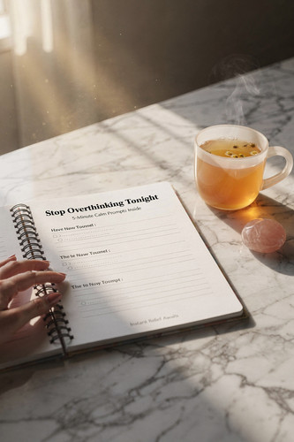 Zainab Lunje Hand gently holding open printable anxiety journal on marble desk 049ead24 67c5 43d0 9b.1