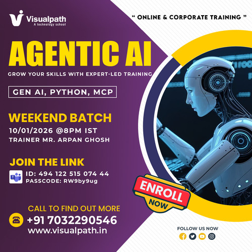 🔥 Join the AgenticAI Online New Batch and master Gen AI, Python, and MCP through live, expert-led sessions designed for flexible learning.
🔴 Join Live Session
🔗 Meeting Link: https://bit.ly/44WvcYk
🆔 Meeting ID: 494 122 515 074 44    🔐 Passcode: RW9by9ug
📅 Batch Starts: Jn10th ⏰ Time: 8:00PM IST
👨‍🏫 Trainer: Mr. Arpan Ghosh
🎓 Mode: Online & Corporate Training
👉 Limited seats available — Join Live Session Now
☎️ Call: +91 7032290546
📲WhatsApp: https://wa.me/c/917032290546
🌐Visit: https://www.visualpath.in/agentic-ai-online-training.html
