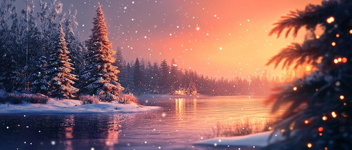 winter sunset frozen lake with snow falling pine trees 1261705 14295.jpg