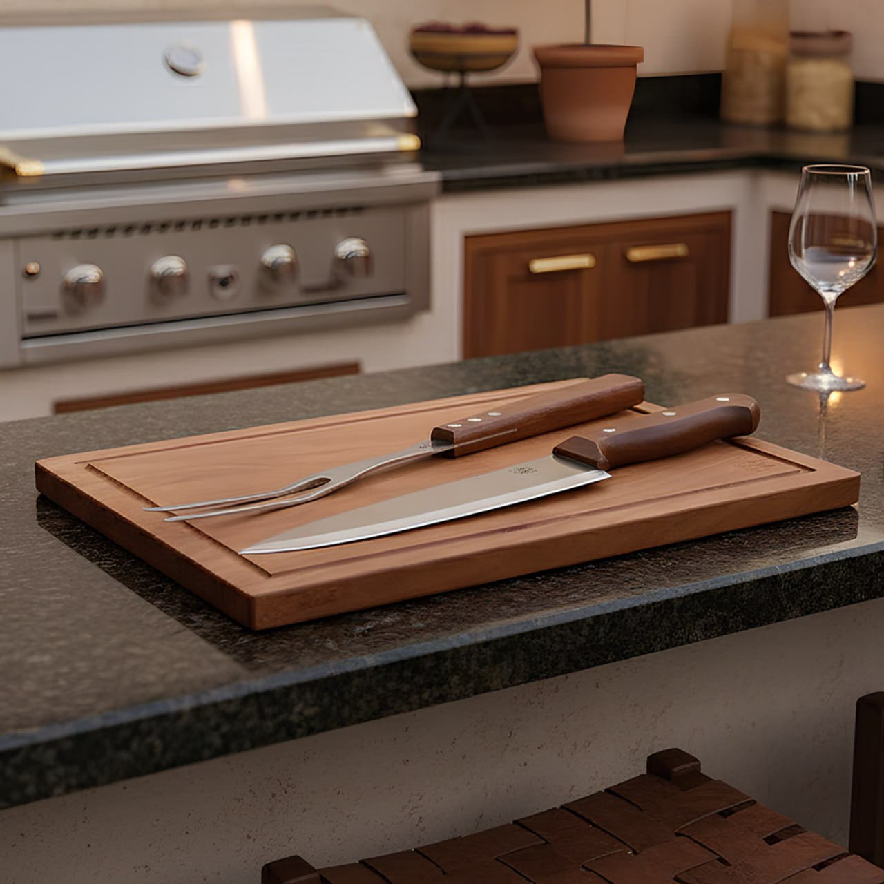 Conjunto P/ Churrasco Tábua Garfo Faca Aço Inox Belfix 3 Pçs