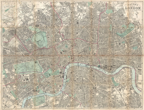 1890 Bacon Traveler's Pocket Map of London, England Geographicus London bacon 1890