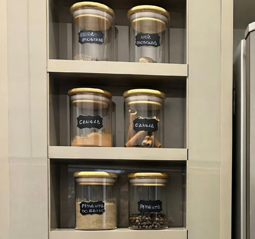 Kit com 6 Potes Organizadores de Vidro de 200ml 4Fitness, Tampa em Bambu, Vedação Hermética, Porta T.jpg