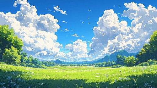 vecteezy a vibrant green field with white flowers stretches towards a 69539900.jpg