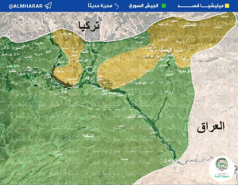 خريطة السيطرة شمال شرق سوريا بحلول مساء 19 يناير 2026....