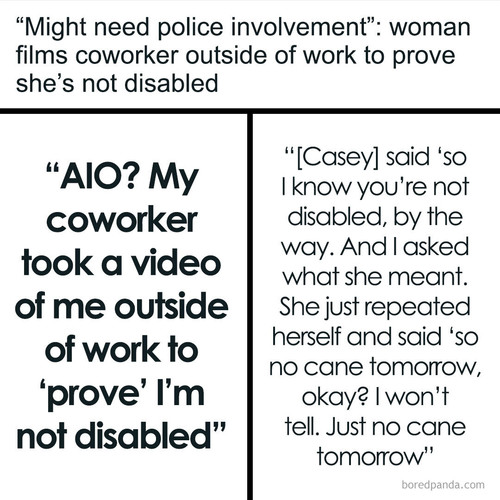 coworker takes video prove woman not disabled.jpg