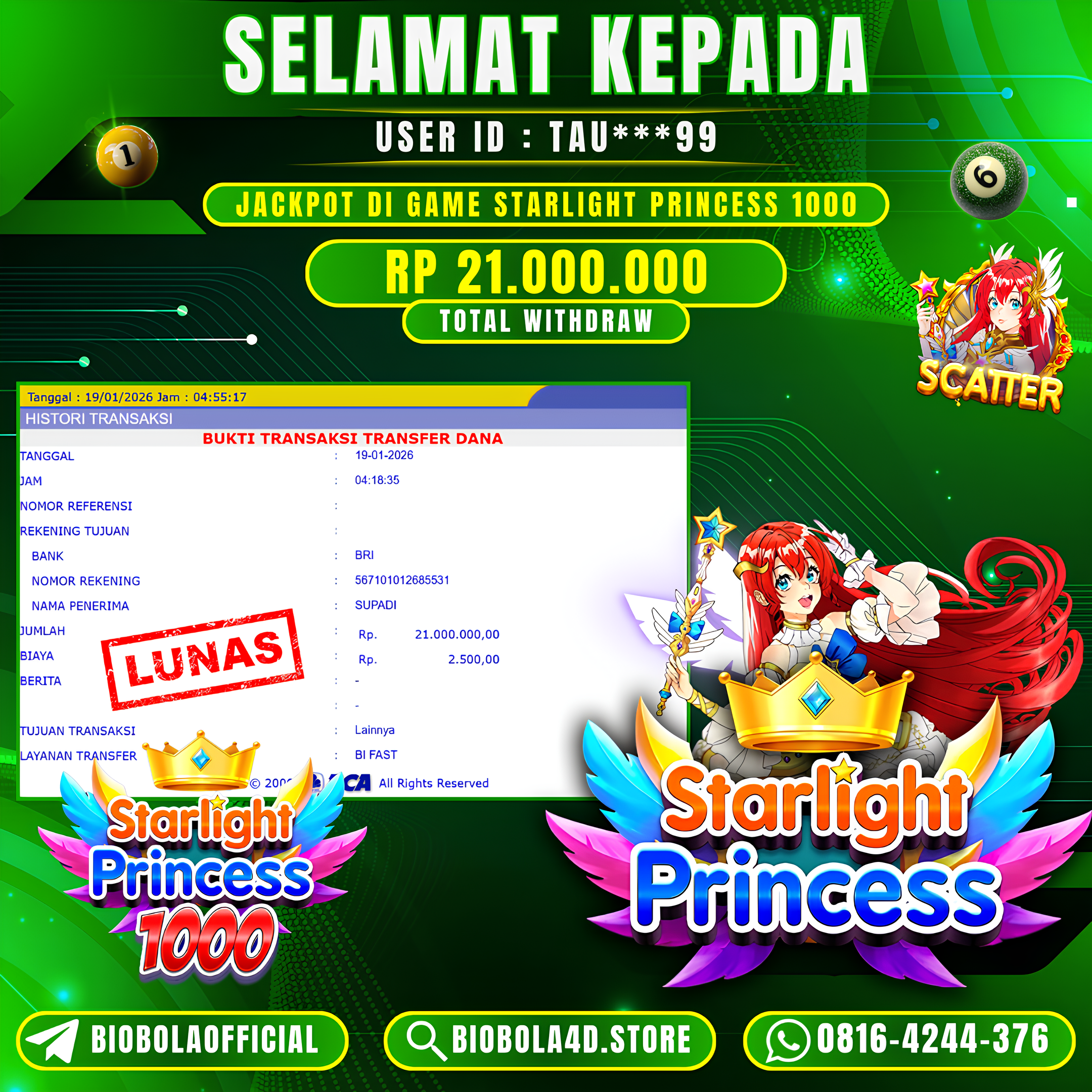 JP Starlight Princess 1000 21 JT DI BAYAR LUNAS !!