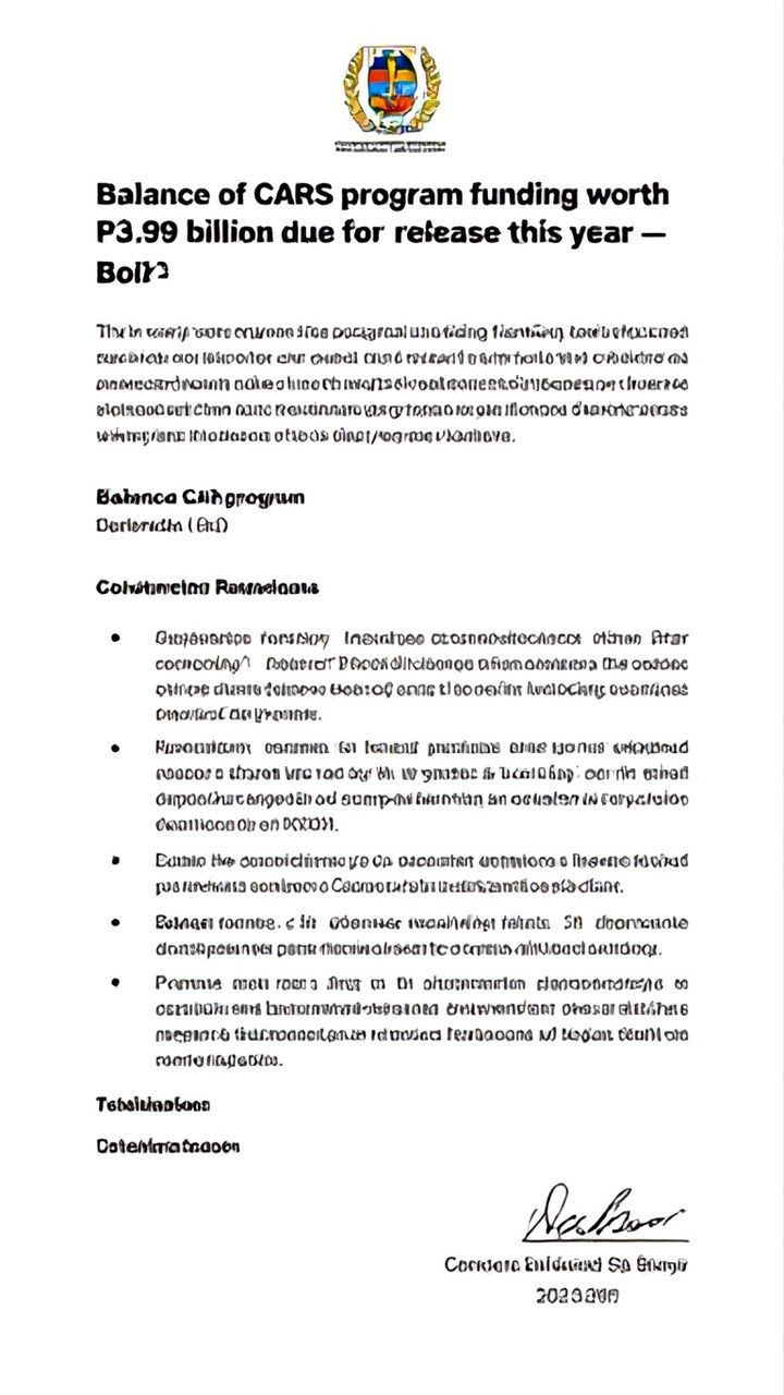 Balance of CARS program funding worth P3.99 billion due for release this year — BoI