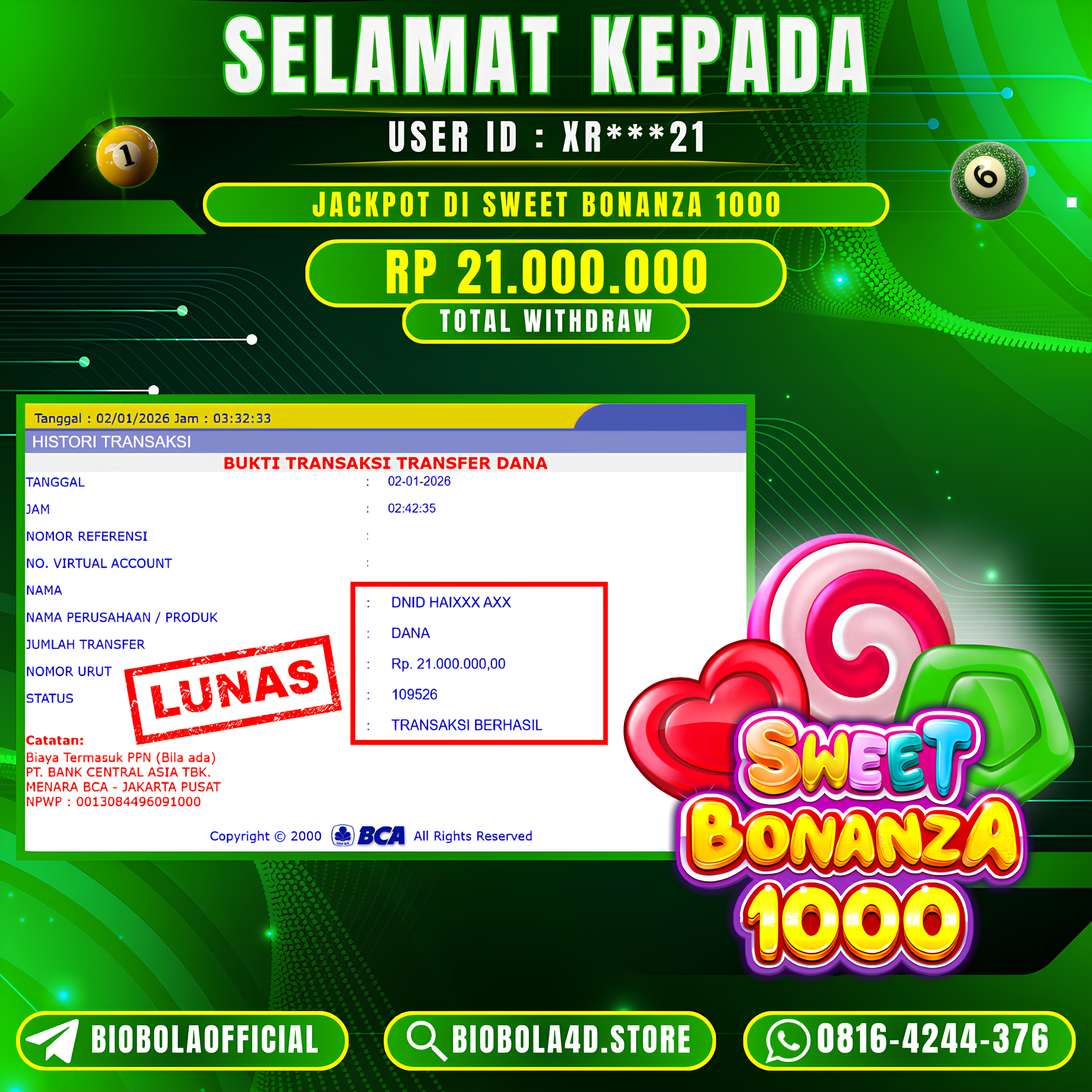 JP Sweet Bonanza 1000 21 JT DI BAYAR LUNAS !!