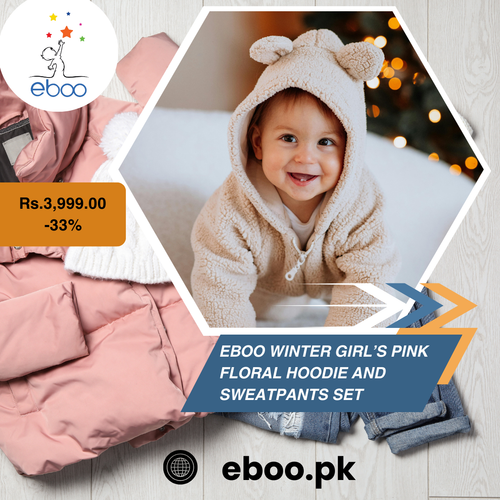 Eboo Winter Girl’s Pink Floral Hoodie and Sweatpants Set.png