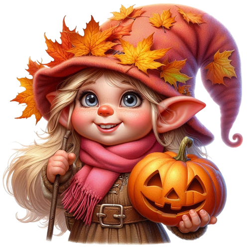 Gnom Mädchen mit Herbstblätter (11).png