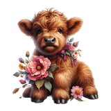 Baby Hochlandkuh mit Blumen (1)