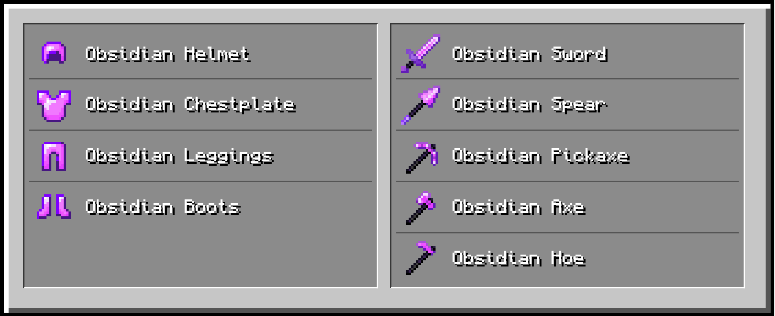 Obsidian Armor and Tools