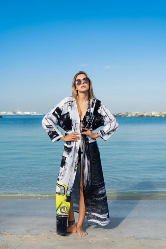 Neon Drive Car Abstract Print Long Kimono Dress 2.jpg