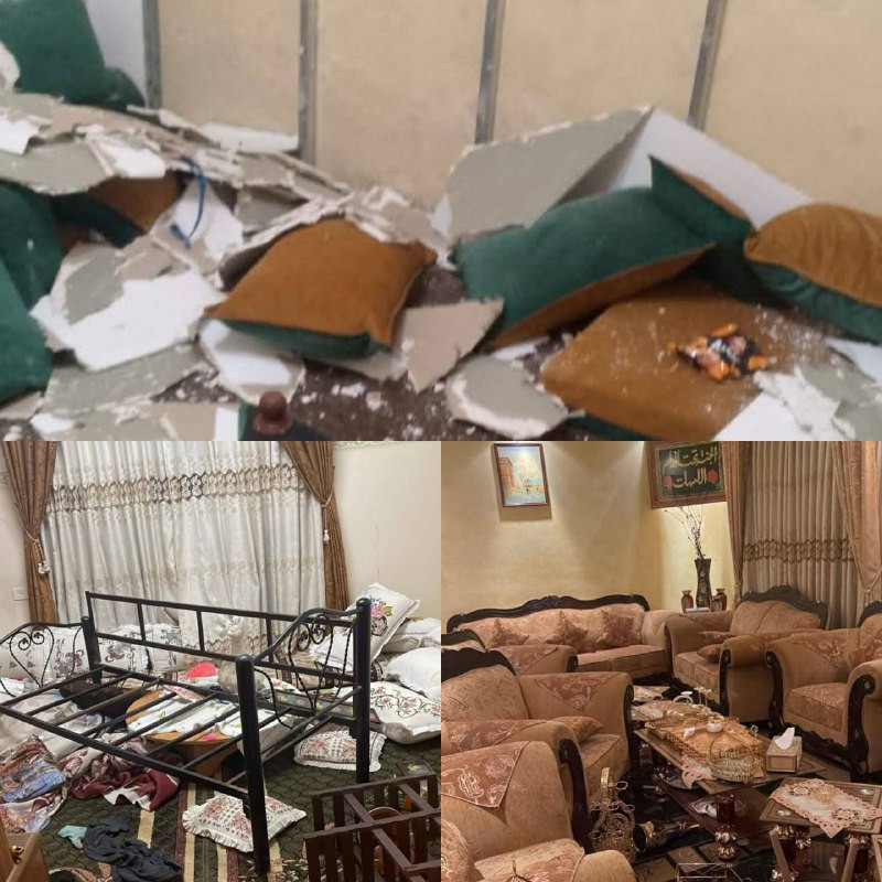 آثار التخريب الذي أحدثه جنوب الاحتلال بعد اقتحام منزلين لعائلة الشرحة في مدينة دورا جنوب الخليل فجر اليوم....