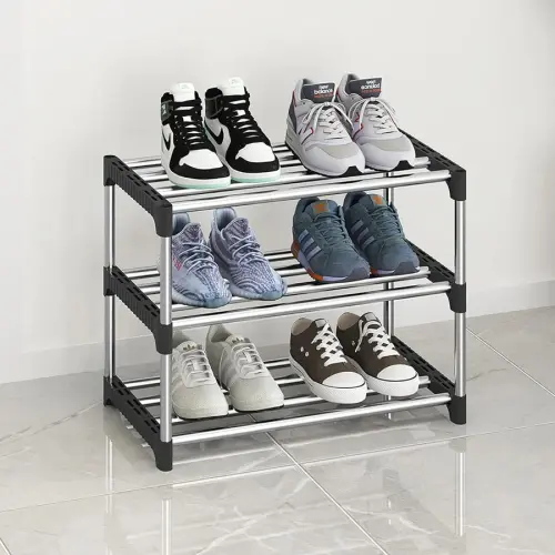 3 & 5 Layer Metal Shoe Rack for Home Outdoor Shoe Stand Organiser, Black.webp