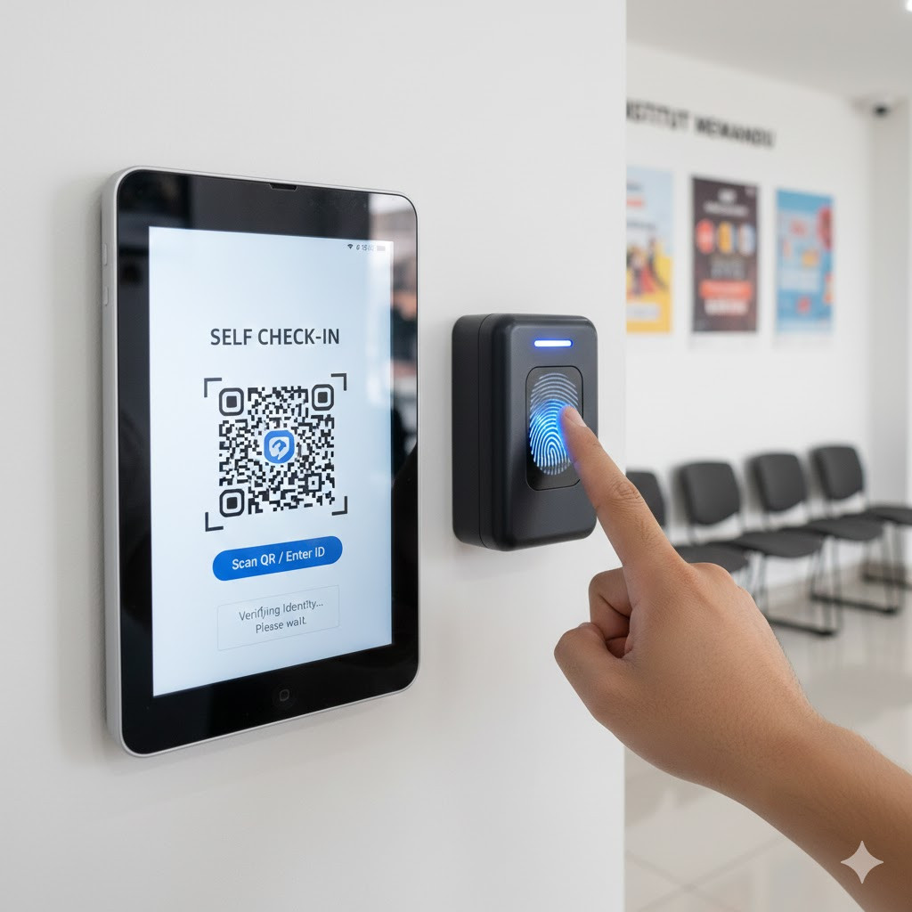 Self-service kiosk for student registration, payment, and schedule check-in