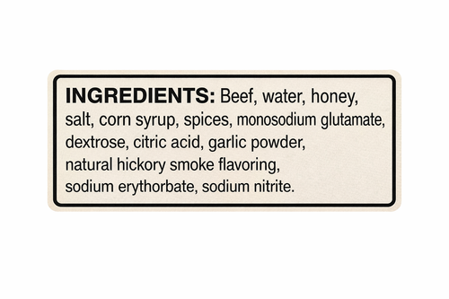Goldrush Beef Sticks Honey 2lb Ingredient Label.png