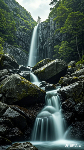 jimeng 2026 01 10 1019 高山流水，岩石，细腻流水，现实风景，8k摄影，.png