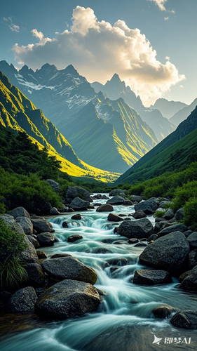 jimeng 2026 01 10 1758 高山流水，岩石，细腻流水，现实风景，8k摄影，.png