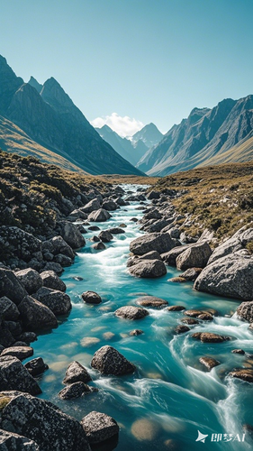 jimeng 2026 01 10 9166 高山流水，岩石，细腻流水，现实风景，8k摄影，.png