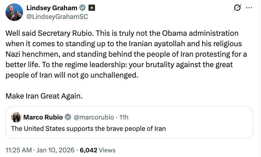 ترامب يعيد نشر تغريدة للسيناتور ليندسي غراهام، الذي أكد حق إسرائيل في ضرب غزة بقنبلة نووية: "أحسنت يا وزير الخارجية روبيو، هذا ليس نهج إدارة أوباما، ع...