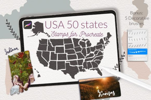 USA Map stamps for Procreate USA states Graphics 27539634 1 580x387.jpg