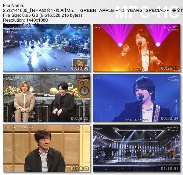 [TV-Variety] Mrs. GREEN APPLE ~10 YEARS SPECIAL~ 完全版 (NHKG 2025.12.14)