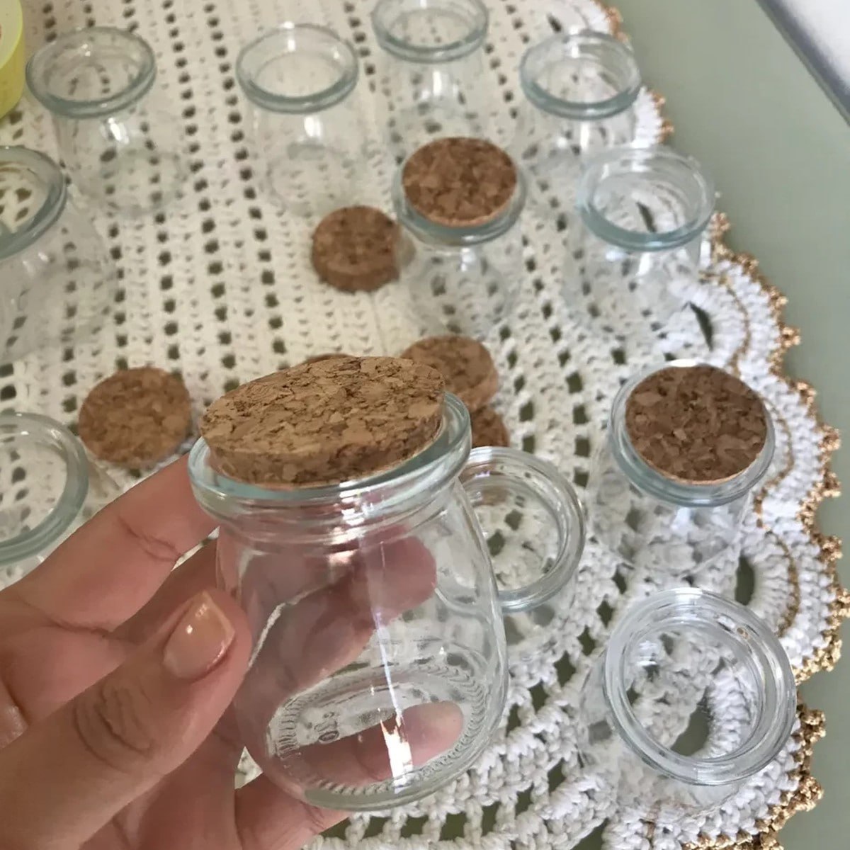 Pote De Vidro Tampa Rolha Cortiça Porta Tempero Kit Com 12 Transparente