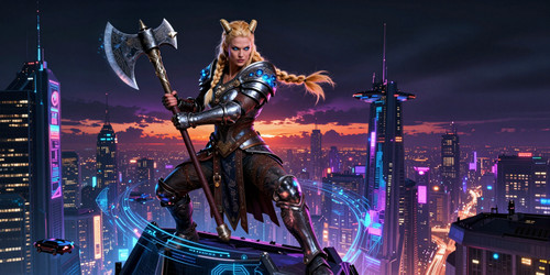 Vicious Viking Vixen a tall and muscular warrior with braided fiery blonde hair cascading down her b.jpg