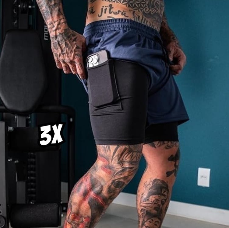 Kit 3 Shorts Masculino 2 em 1 Fitness Bermuda Para Treino