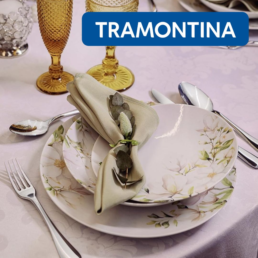 Jogo de Pratos Tramontina Magnólia em Porcelana Decorada 12 Peças