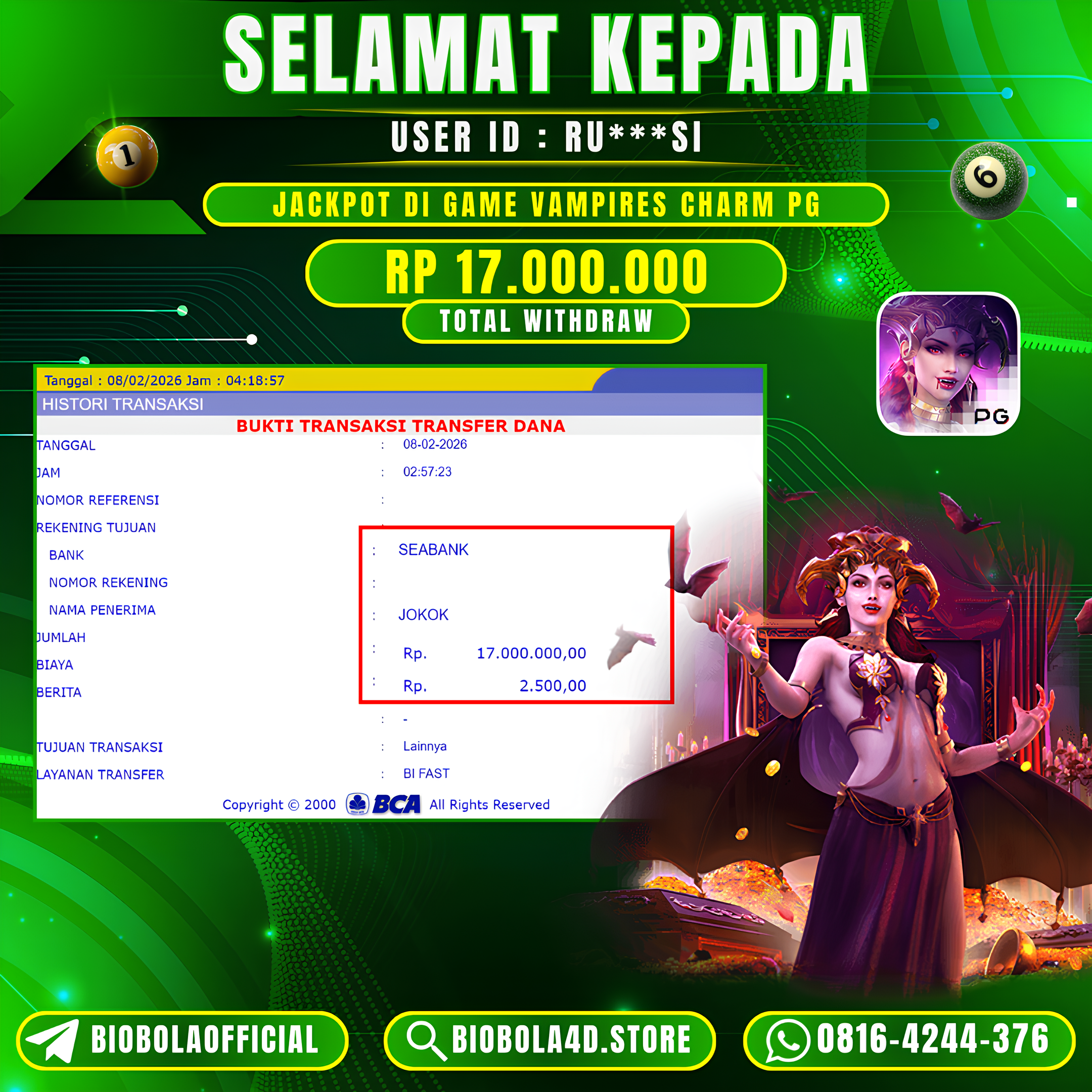 JP VAMPIRES CHARM PG SOFT 17 JT DI BAYAR LUNAS !!