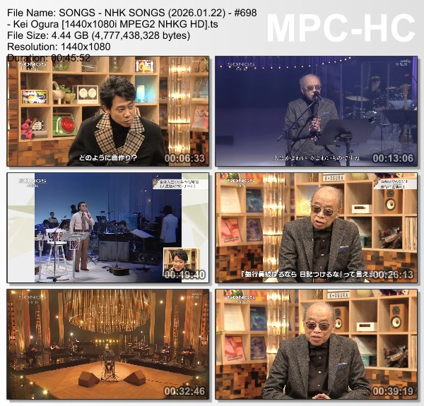 [TV-Variety] NHK SONGS (2026.01.22) – 第698回 – 小椋佳