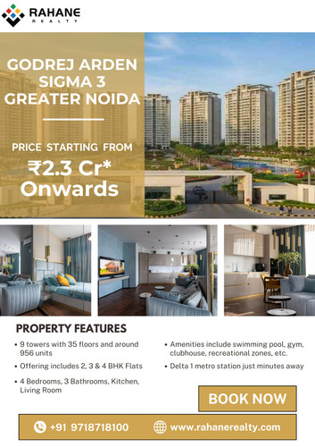 Godrej Arden brings contemporary living to Greater Noida with well-planned 2/3/4 BHK apartments, ample natural light, and community-focused spaces. The project is thoughtfully placed in Sigma 3, close to major transit routes and growth hubs, making it worth exploring for families and long-term buyers.