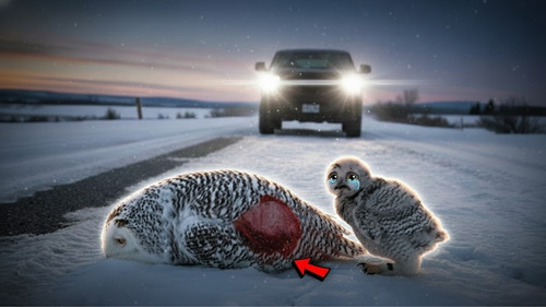 Rettung einer Schnee Eule und ihres Kükens nach einem Verkehrsunfall.jpg