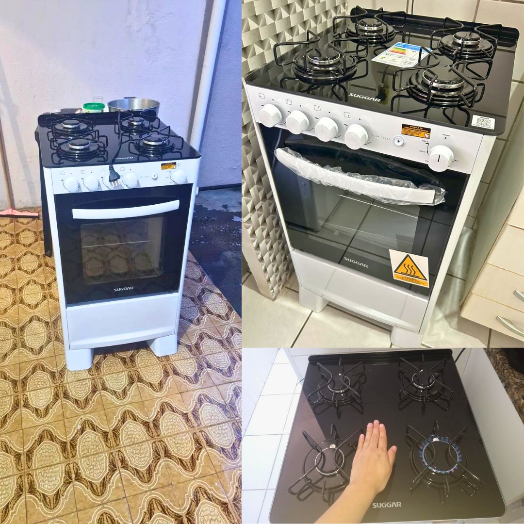 Fogão de Piso Suggar 4 Bocas Cook Glass Branco – Bivolt