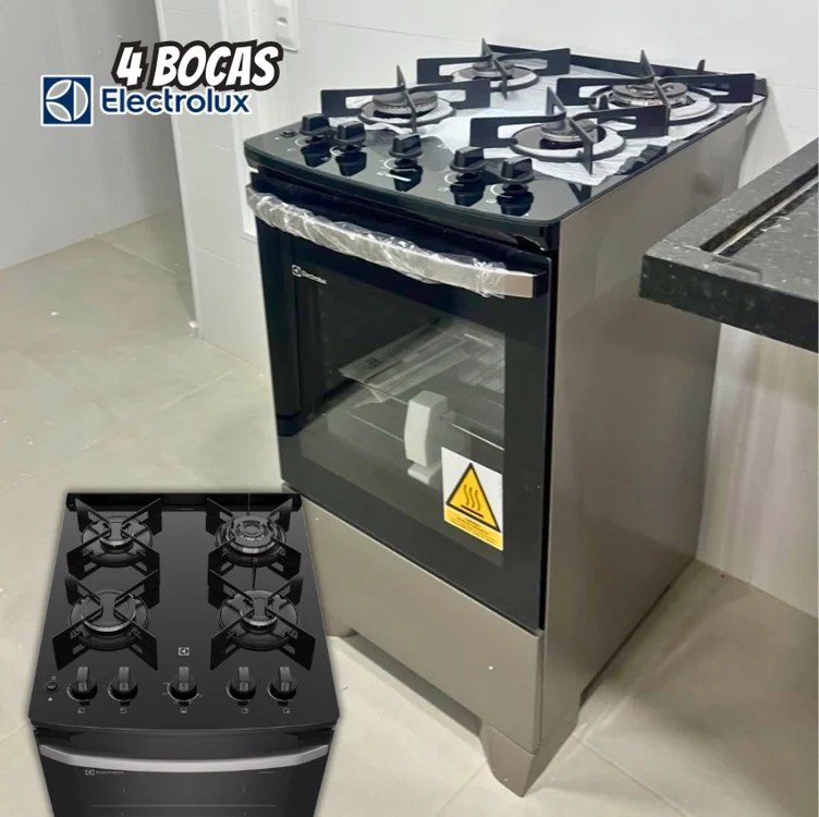 Fogão 4 bocas Electrolux Cinza Efficient Mesa Vidro, Tripla Chama e PerfectCook (FE4GG) Bivolt