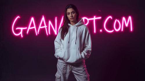 10. An edgy Bollywood actor look alike wearing white streetwear—oversized hoodie + cargos—against a .jpg