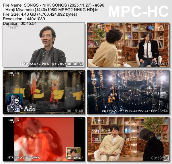 [TV-Variety] NHK SONGS (2025.11.27) – 第696回 – 宮本浩次