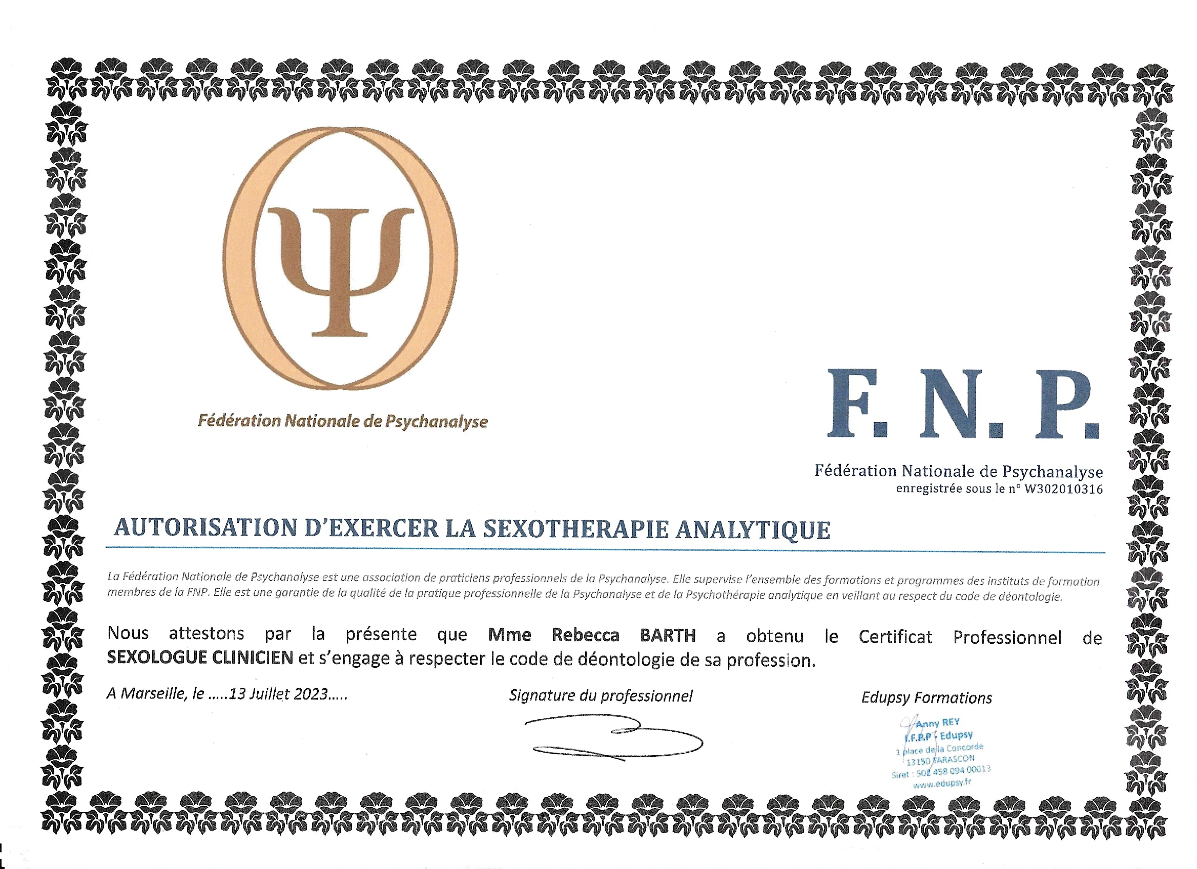 Certificat Sexologue Clinicien
