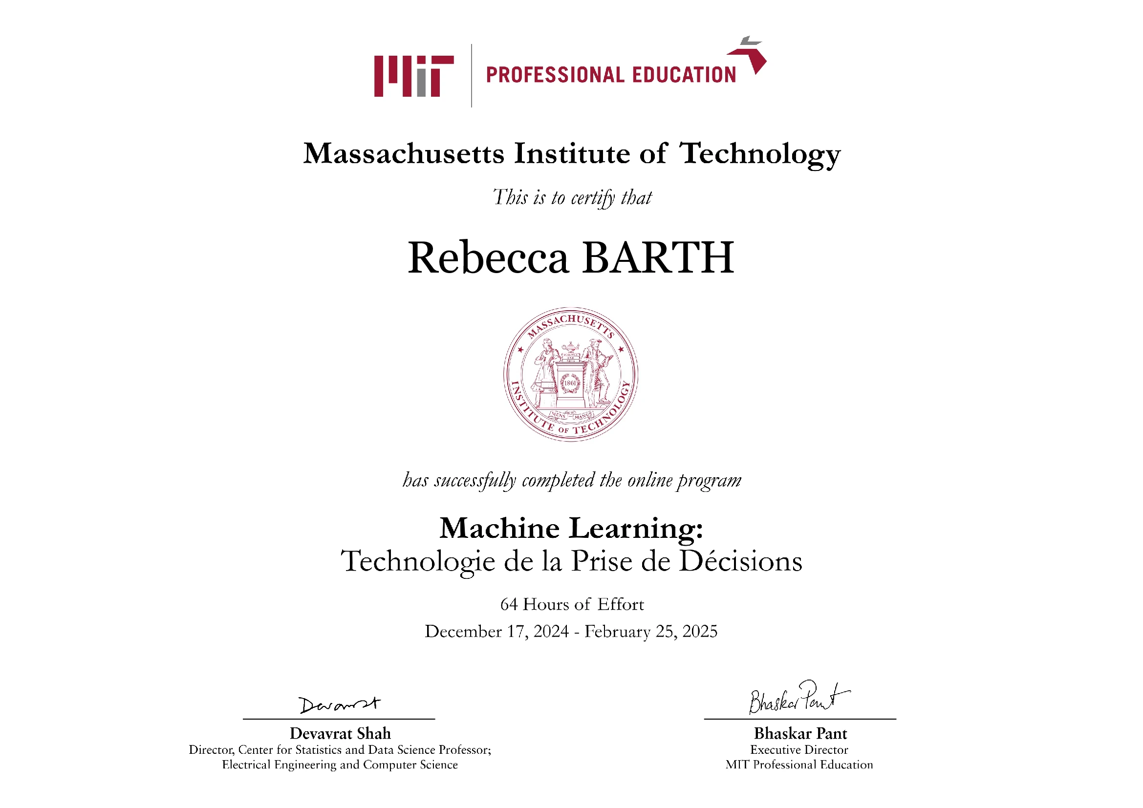 Certificat Machine Learning MIT