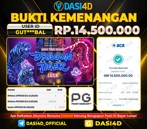 BUKTI KEMENANGAN 30 NOVEMBER  2025 DI DRAGON TIGER LUCK RP.14.500.000