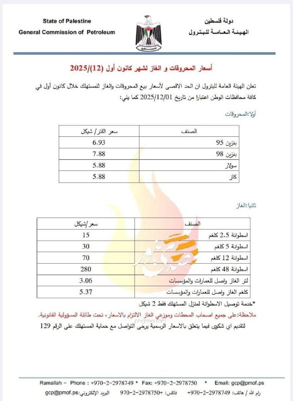 الهيئة العامة للبترول تعلن أسعار المحروقات لشهر كانون أول....