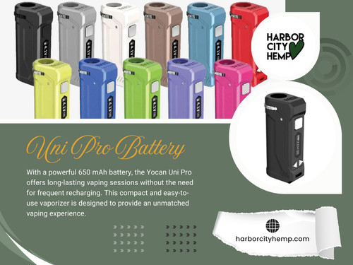 Simple habits like cleaning the connection, charging responsibly, and using appropriate voltage settings can significantly extend the life of your Uni Pro battery. With proper maintenance, your device will continue delivering smooth, reliable performance for a long time to come.

Click here for more information: https://harborcityhemp.com/product/yocan-uni-pro/

Harbor City Hemp

Address: 186 Specialty Pt, Sanford, FL 32771, USA
Phone: +1-619-639-4386

Read Our Blogs:
https://is.gd/R5WZNH
https://tinyurl.com/29fgcezf
https://v.gd/xi3Yqf

More Links:
https://is.gd/OUnA1s
https://v.gd/PA6bLt
https://tinyurl.com/22ulqm2s