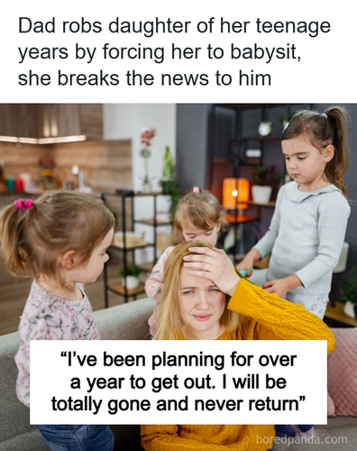 young woman desperate leave father forces babysit.png