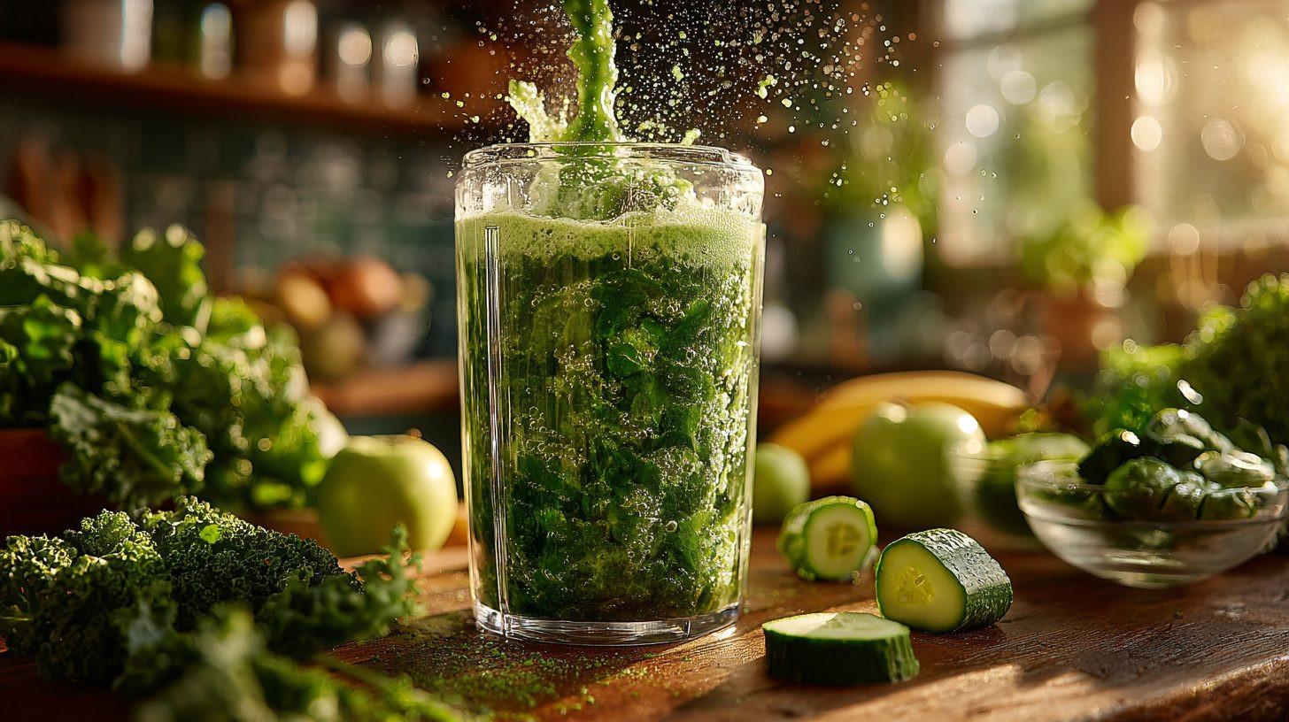 Приготовление зеленого детокс-смузи в блендере